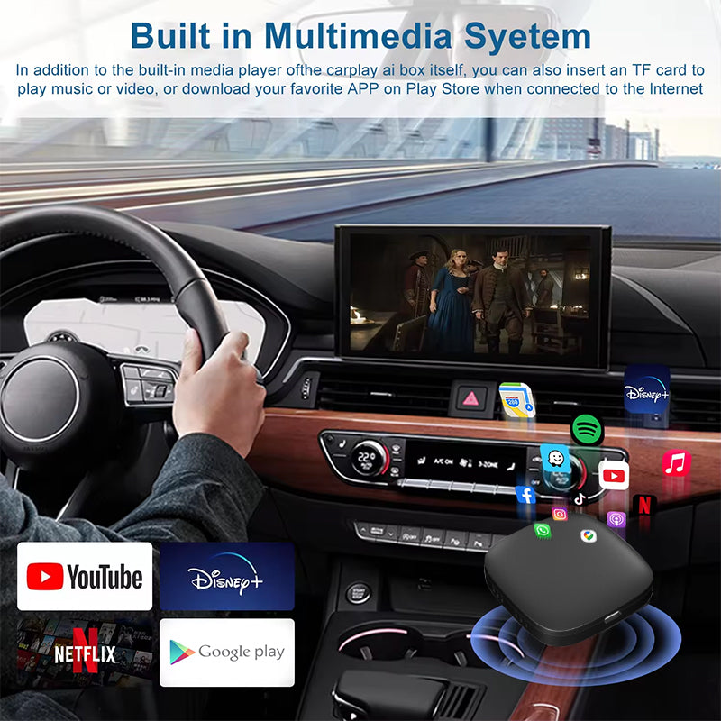 Wireless Apple CarPlay & Android Auto AI Box 2GB RAM +32GB (Netflix, YouTube Video & Disney+)