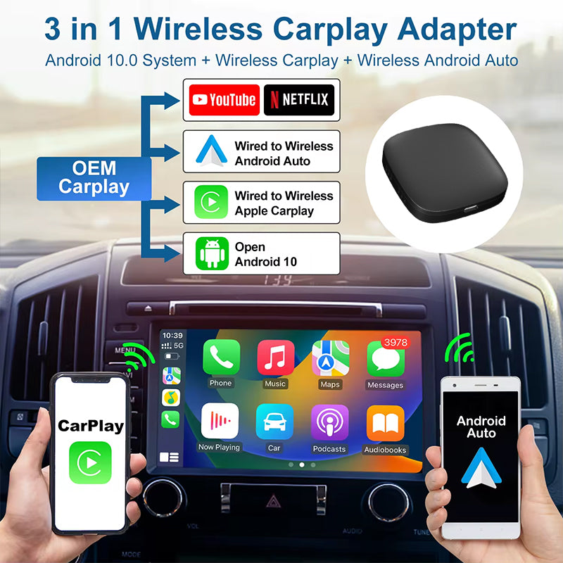 Wireless Apple CarPlay & Android Auto AI Box 2GB RAM +32GB (Netflix, YouTube Video & Disney+)